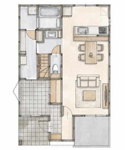 鴨部　新築戸建　の間取り|3LDK+WIC+ヌック+土間収納+小屋裏収納
1F　59.21㎡　（18.0LDK）