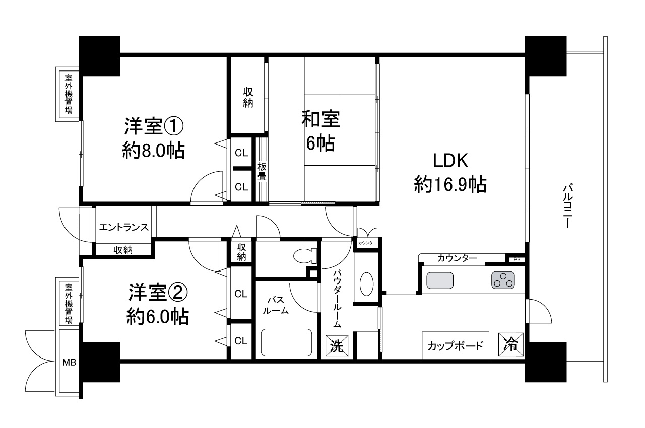 サンシティ貝塚五番館の間取り|現状でのお引渡し。定額リフォームパック（オプション）利用可。詳細はお問合せください。