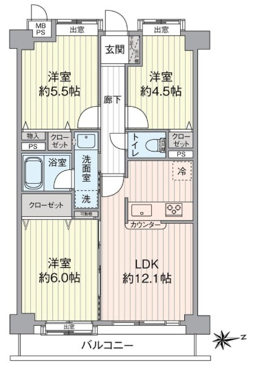 ライオンズプラザ西所沢　中古マンション　3階の間取り
