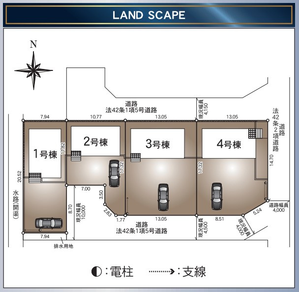 ☆新築デザイナーズ分譲　【いわき市江名北口第2　全4棟】　1号棟の区画図|区画図です。