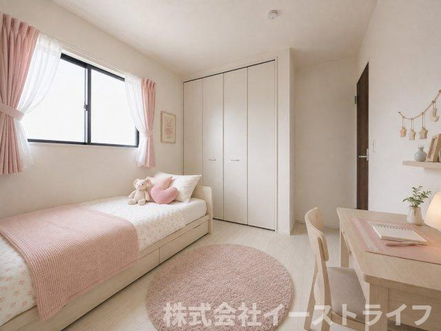 【新築戸建】　いわき市勿来町窪田町通1丁目第1　長期優良住宅の子供部屋|1号棟の子供部屋に家具を配置したイメージ画像です。※本画像はCGで作成しており、実際に現地に 家具は置かれておりません。また、価格に 家具は含まれておりません。