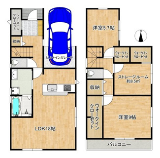 【間取り】 | 堀上町　新築分譲住宅　全４区画 | 収納充実の2SLDKです。全室洋室タイプの間取、WICが３か所、納戸、シューズインクロークも備える充実の収納のプランです。
