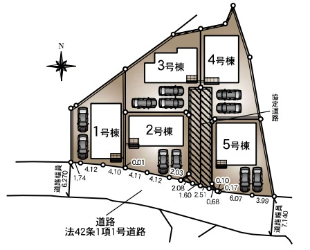 神戸市西区伊川谷町有瀬　第7期　新築一戸建ての区画図|全5区画