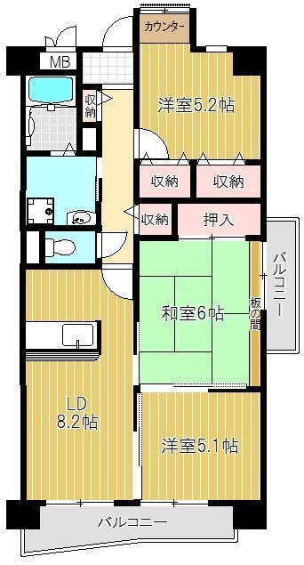 サンプラザ湯里南(矢田東小学校区)の間取り|サンプラザ湯里南　間取り