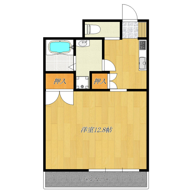 第六田嶋ビルの間取り|12.8帖の広々居室♪