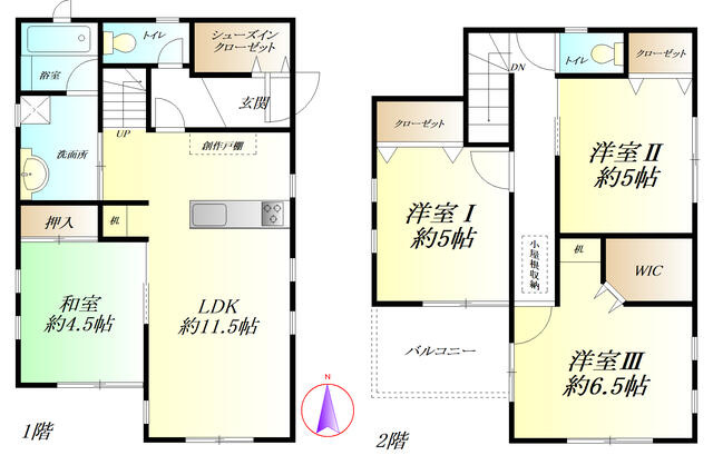 川越市大字寺尾の中古一戸建の間取り|家族とのコミュニケーションもスムーズなリビングイン階段を採用した11.5帖のLDK