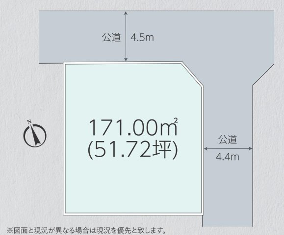 海見え！ 七里ヶ浜海岸まで徒歩10分　整形地の土地図|土地図
