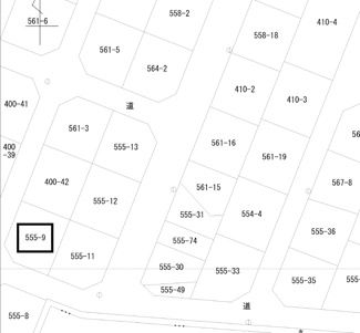 【土地図】 | 山陽小野田市柿の木坂三丁目・土地／約56坪 | 地番：555-9