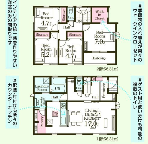 リーブルガーデンＳ前橋岩神第６　３号棟の間取り|南向きの4LDKで陽当たり良好な間取りです！
土地面積205.86㎡、建物面積112.62㎡で十分な広さです！