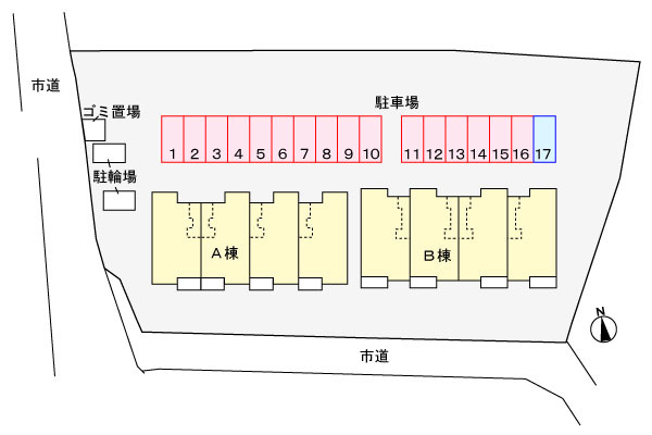 トエムフェルトＡの地図|駐車場