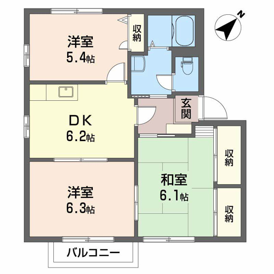 【間取り】 | ヴィオラ片山 C棟 | 3DKのお部屋です