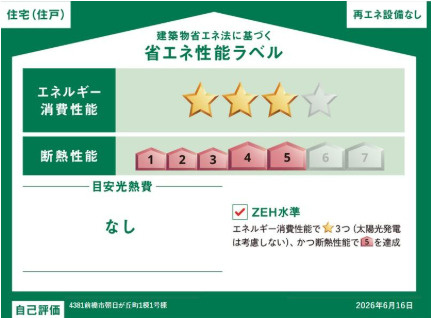 グラファーレ前橋市朝日が丘町　1号棟の区画図|ZEH水準の省エネ性能（BELS星3）・断熱等級５取得。
高断熱で夏涼しく、冬暖かく、光熱費にも配慮した快適な住まいです。