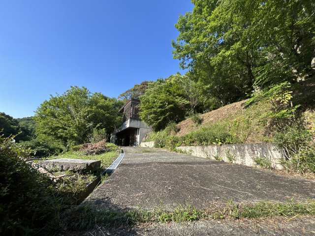 自然と呼応する、圧倒的に独創的な美しさ「住める芸術」　熊本県玉名市山田の前面道路含む現地写真|前面道路から家へと続くスロープ。豊かな植生と調査した建物はすぐそこです
