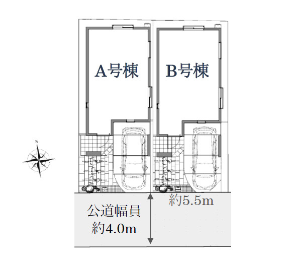 板橋区東山町　制震ダンパ―×車庫　ZEH水準住宅　全2棟の区画図