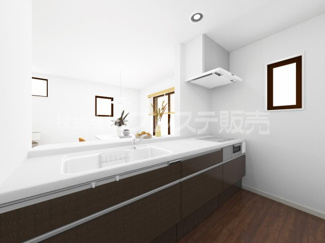 【キッチン】 | 生駒市有里町の新築一戸建 全２区画 | １号地キッチン完成イメージ／人気の対面キッチン♪