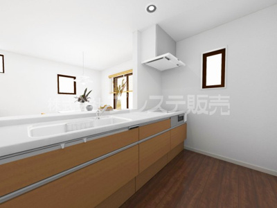 【キッチン】 | 生駒市有里町の新築一戸建 全２区画 | １号地キッチン完成イメージ／人気の対面キッチン♪