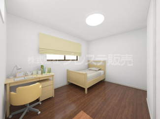 【洋室】 | 生駒市有里町の新築一戸建 全２区画 | ２号地２階洋室（子供部屋）完成イメージ／全室南向きですので、陽あたり良好です♪