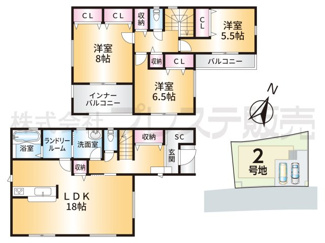 【間取り】 | 生駒市有里町の新築一戸建 全２区画 | ２号地間取図