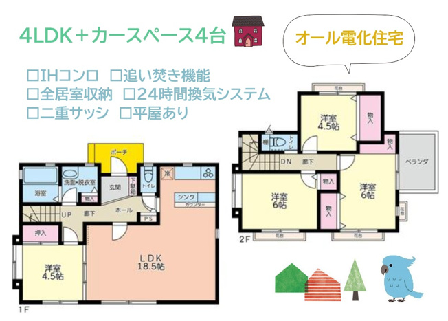 【間取り】 | 火災に対する安全性が高い！オール電化住戸４LDKのお住まい◎
IHコンロはフラットになっており、お掃除もラクラクですよ。