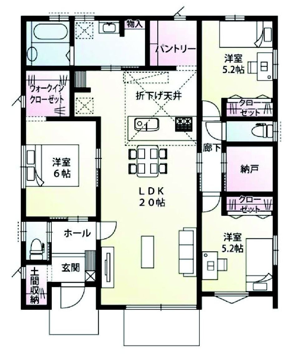 前橋市富士見町原之郷　2号棟　新築住宅（平屋）の間取り|収納充実♪南西向きの3LDKで陽当たり良好な間取りです！
土地面積220.95㎡、建物面積92.53㎡で十分な広さです！