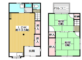 【間取り】 | 尼崎市金楽寺町２丁目　オーナーチェンジ物件 | お二人様におすすめの２LDKの間取りです♪※只今賃貸中です。