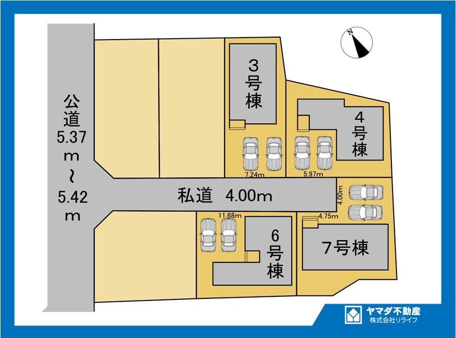 リナージュ　一宮市木曽川町黒田01期　全7区画分譲の区画図|■区画図
■YAMADA電機の　ヤマダ不動産　株式会社リライフ　
いつでもお問合わせ下さい。