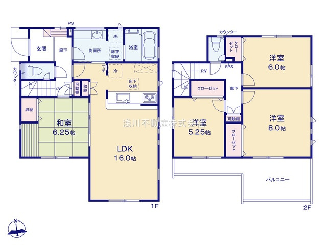 八王子市　丸山町　新築一戸建ての間取り|～南向き4LDK　開放感のあるワンフロアリビングの間取り～