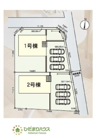 【区画図】 | 笠間市鯉淵第9　新築戸建　2号棟 | 整備された駐車場で、マイカーを気兼ねなく洗車できますね