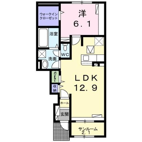 エムズ　サニーガーデンⅩⅩⅠの間取り|1LDKです
