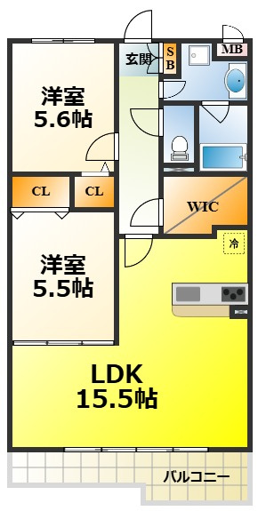貝塚市澤の賃貸マンションの間取り