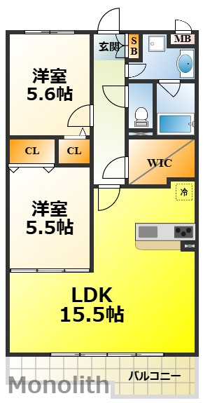 貝塚市澤の賃貸マンションの間取り