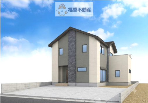 福岡市西区今津の新築一戸建の外観パース|福岡市西区今津の新築戸建！開放感あるゆとりある敷地と機能的な間取りが魅力です。今ならお得な福重不動産2大キャンペーン実施中！お気軽にお問合せください。