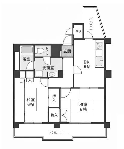 【間取り】 | 長岡京シティハイツ | 専有面積45.94㎡