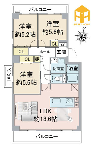 コープ野村伊丹B棟の間取り|※現況と図面が異なる場合現況を優先いたします。