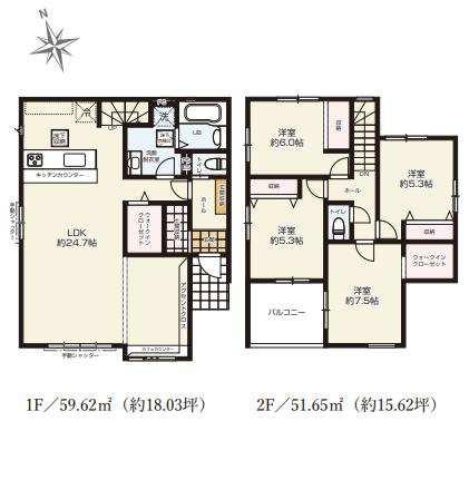 ひたちなか市高場1期　新築戸建　1号棟の間取り