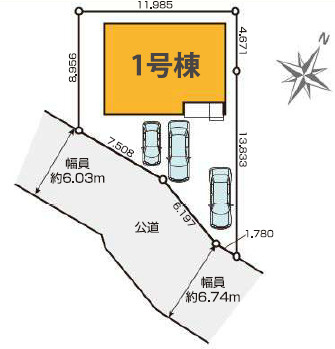 駐車3台可能　南道路　日当たり良好の区画図|カースペース3台分