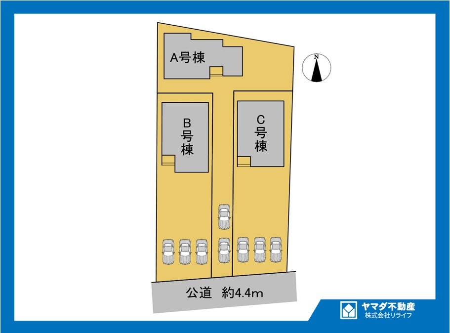 ハートフルタウン　一宮市奥町　全3区画分譲の区画図|■区画図
■YAMADA電機の　ヤマダ不動産　株式会社リライフ　
いつでもお問合わせ下さい。
