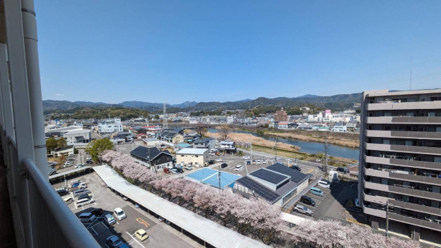 「子育て＆買い物至便な3LDK」高知市鴨部1丁目鏡川コーポ　中古マンションの展望|春には桜並木と川沿いの風景を一望できるロケーション！
