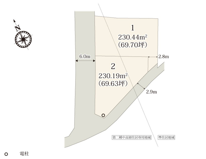 古河市雷電町　第２期　全2邸の区画図|全棟配置図