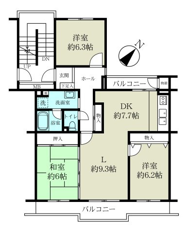 椿峰ニュータウン105街区2号棟の間取り|３LDK(83.16㎡)