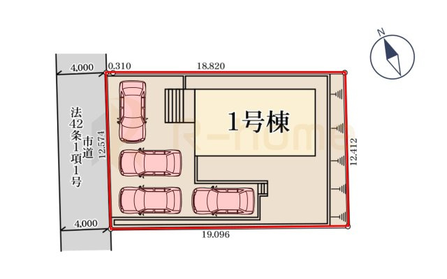第4石岡市山崎　新築戸建て　1号棟の区画図|大きなお買い物だからこそ、メリット・デメリットを伝えさせて頂きます。
R-homeにお任せください♪