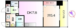 【間取り】 | シティーコート大小路２ | １ＤＫ