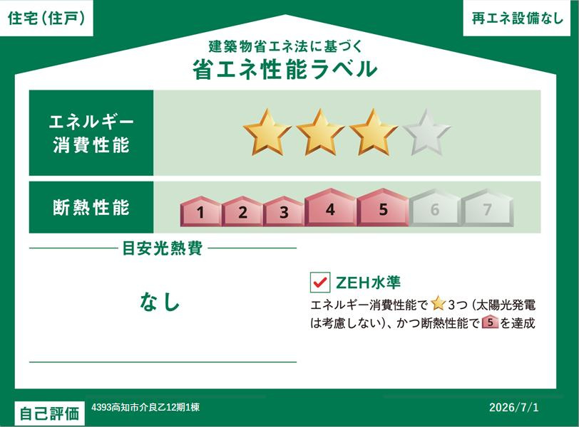 介良乙　12期1棟1　新築戸建　の省エネ性能ラベル