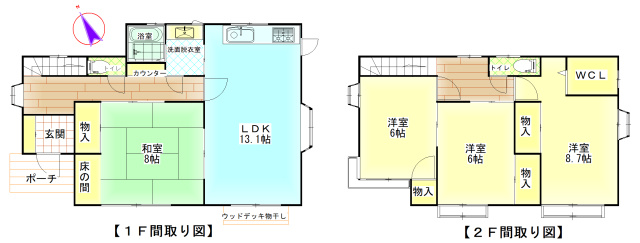 【間取り】 | 廿日市市宮園上５丁目　４ＬＤＫ＋ＷＩＣ戸建て | リフォーム済み４ＬＤＫ＋ＷＩＣ戸建て
瀬戸内海が見える団地高台で眺望良好
洗面、浴室、トイレ水まわり新調
日当り、眺望も良好
幹線道路、各生活施設とアクセス良
カーポート駐車場、お庭、物置付き