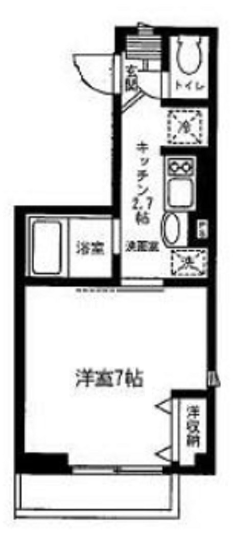 Y’s　FLATワイズフラットの間取り|間取り　1K洋室7帖バストイレ別脱衣所はありませんが独立洗面台