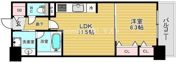 大阪市浪速区敷津東２丁目の賃貸マンションの間取り