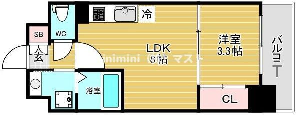 大阪市浪速区塩草３丁目の賃貸マンションの間取り