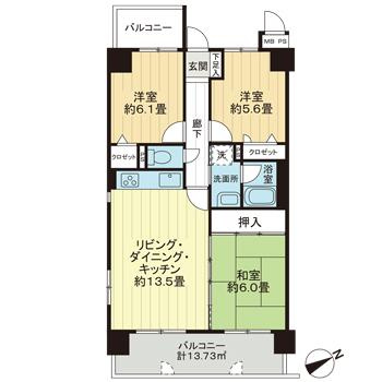 ライオンズマンション小頭町公園の間取り|使い勝手の良い間取りです♪