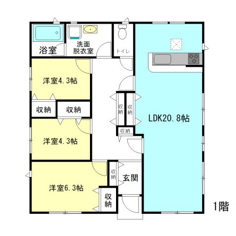 【間取り】 | クレイドルガーデン前橋市北代田町第10-2期ー⑦ | 人気の平屋住宅登場です！
リビングゆったり20.8帖！