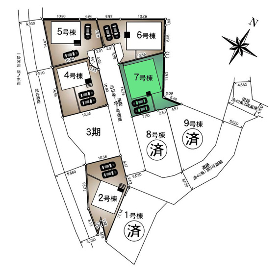 【区画図】 | クレイドルガーデン前橋市北代田町第10-2期ー⑦ | ベルクまで徒歩8分！6ｍ公道に面した敷地！
中央前橋駅まで2.4Kmの生活便利な立地！